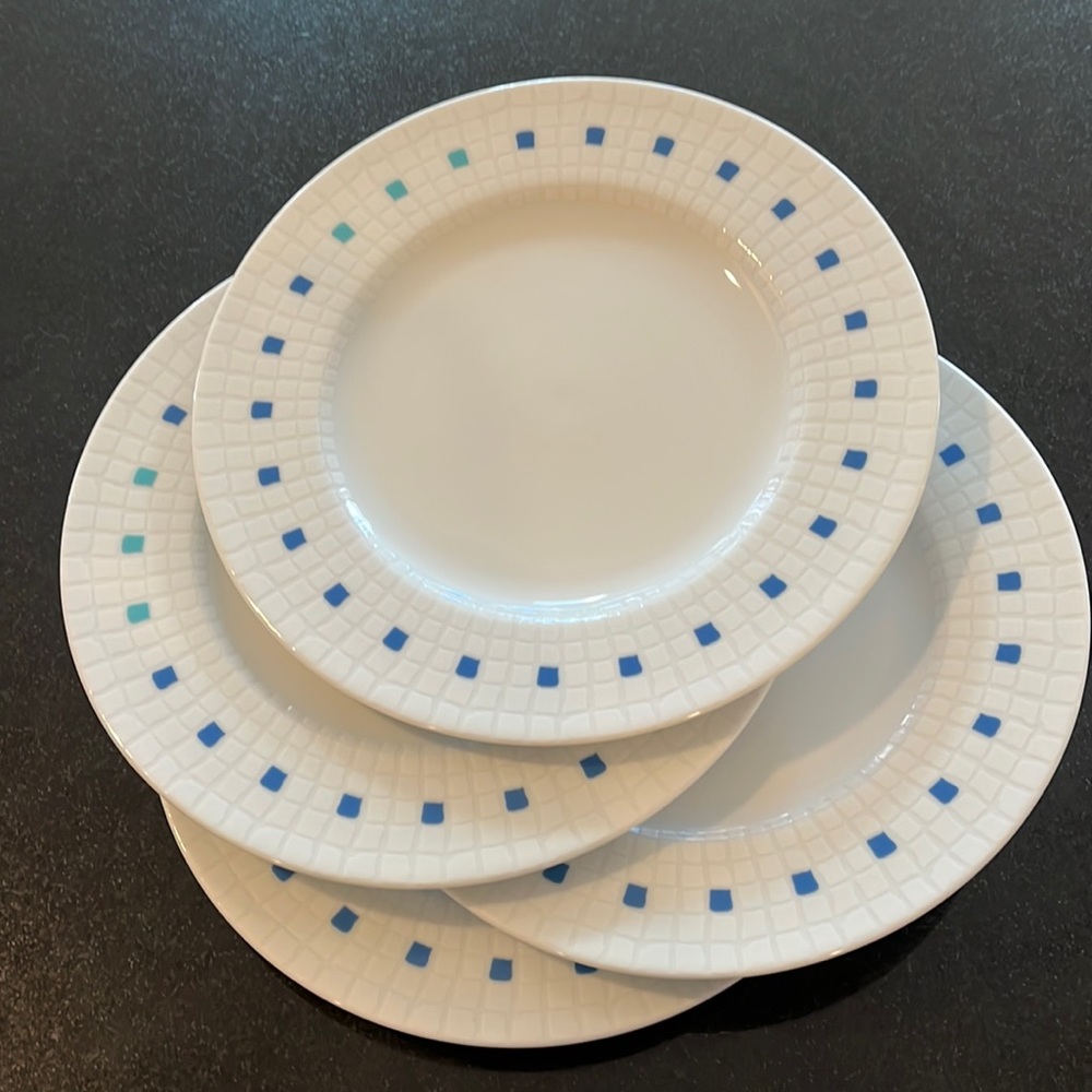 4 Bridget Dobson Fine Porcelain - Blue Mosaic - Salad Plates 8 1/2 In.